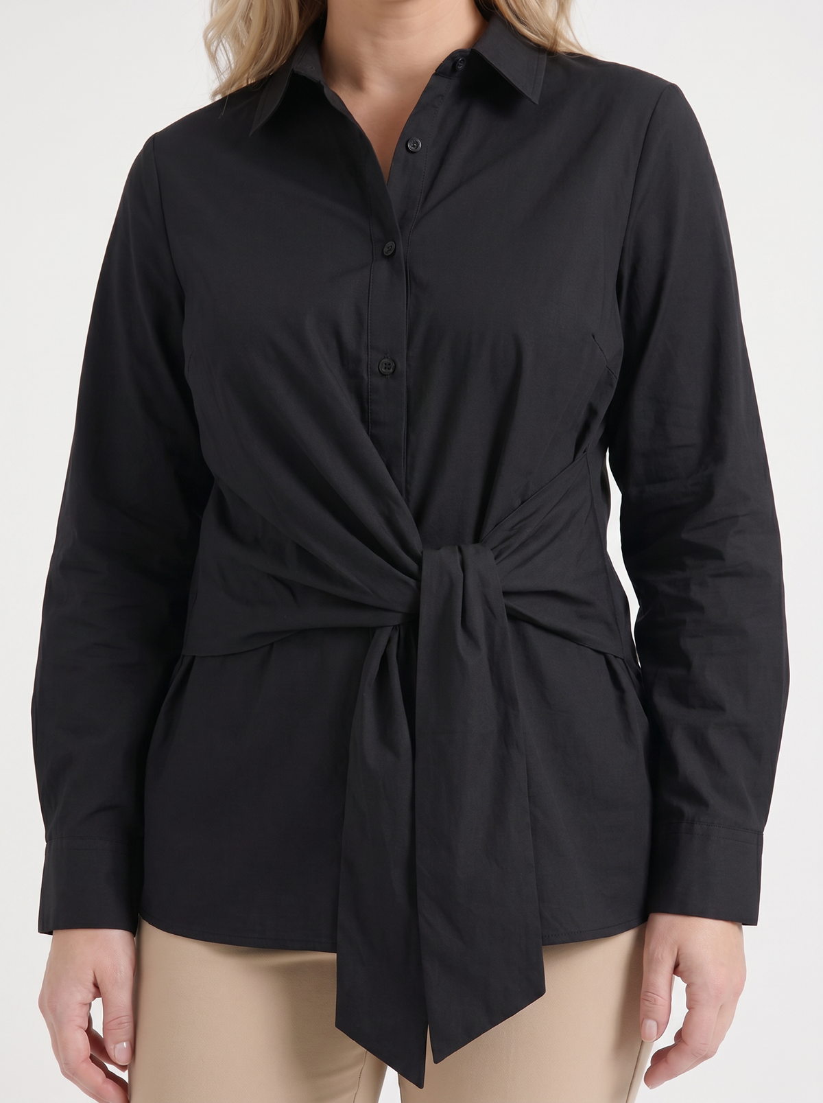 LYDIE | TIE FRONT BUTTON UP BLOUSE - Black
