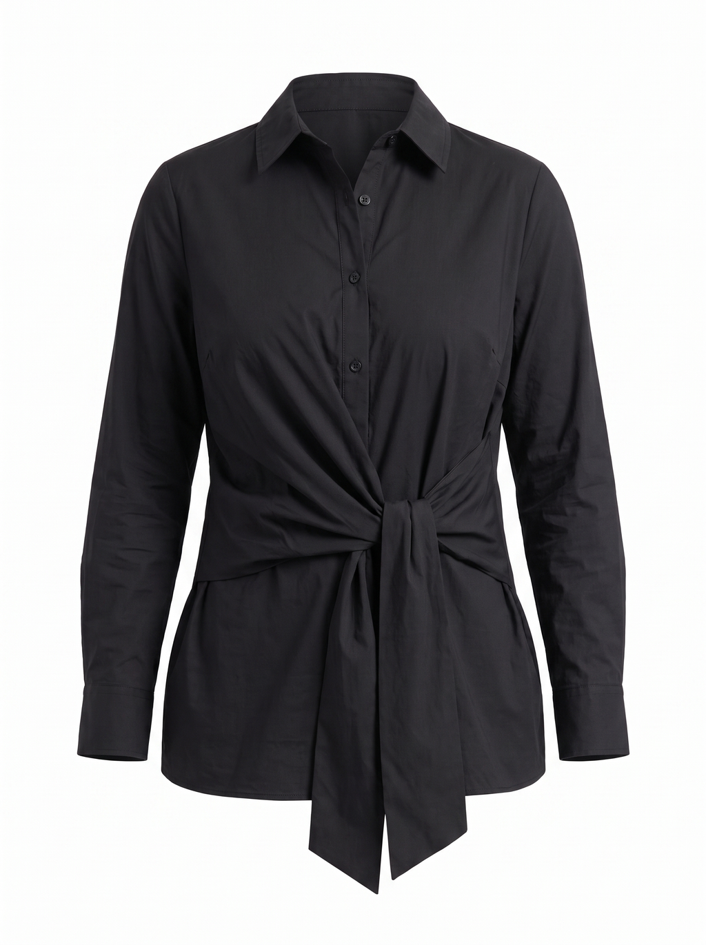 LYDIE | TIE FRONT BUTTON UP BLOUSE - Black