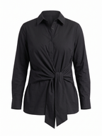 LYDIE | TIE FRONT BUTTON UP BLOUSE - Black