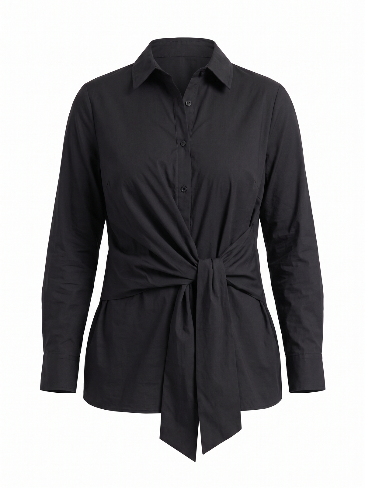 LYDIE | TIE FRONT BUTTON UP BLOUSE - Black
