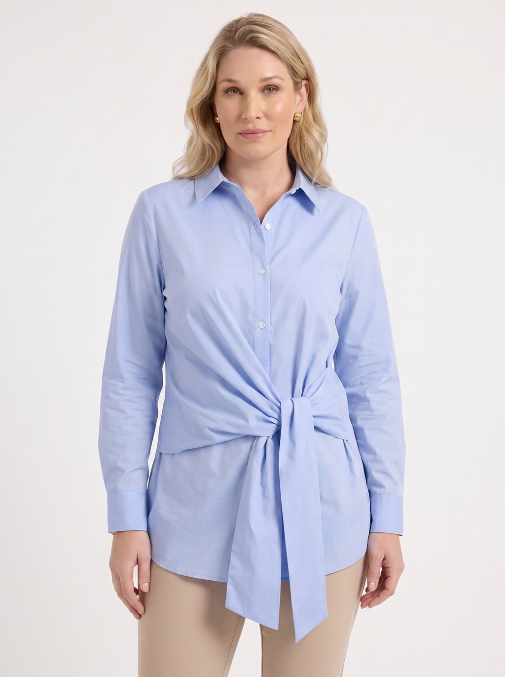 LYDIE | TIE FRONT BUTTON UP BLOUSE - Light Blue