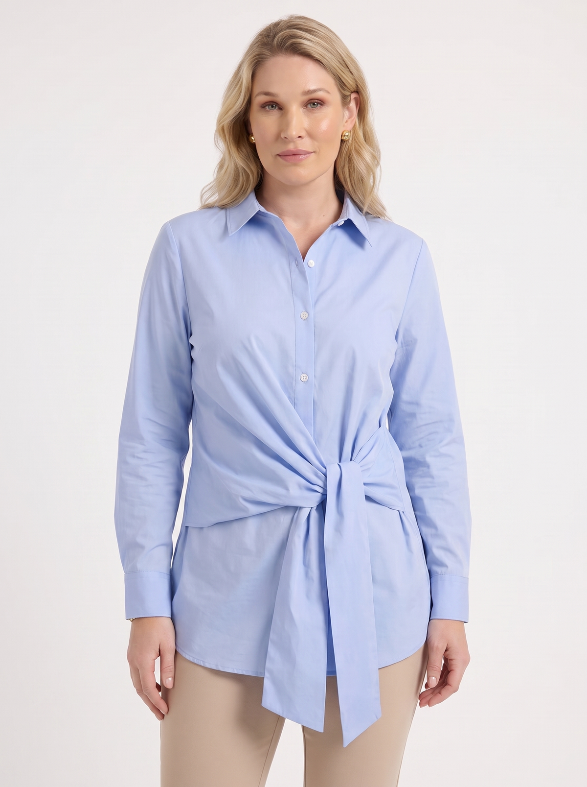 LYDIE | TIE FRONT BUTTON UP BLOUSE - Light Blue