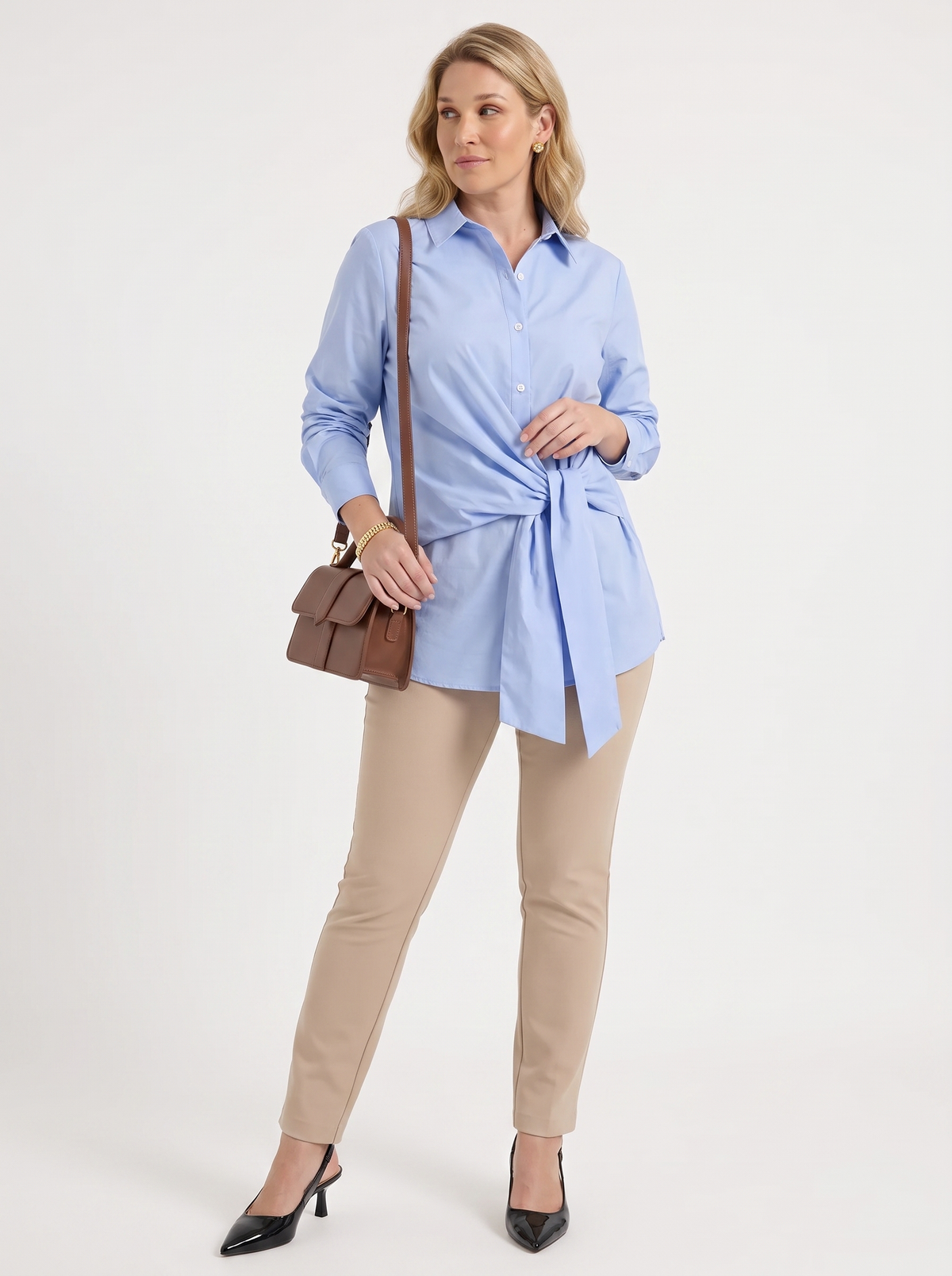 LYDIE | TIE FRONT BUTTON UP BLOUSE - Light Blue