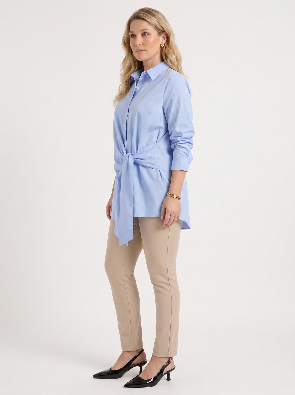 LYDIE | TIE FRONT BUTTON UP BLOUSE - Light Blue