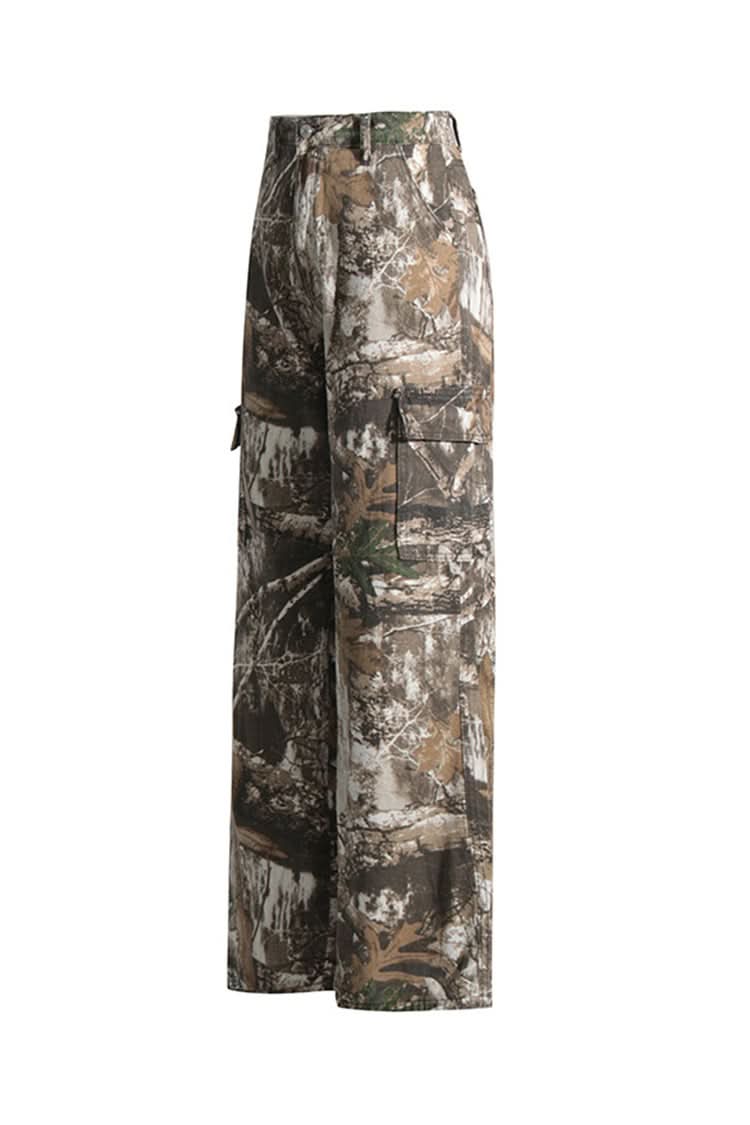 Back view of camo cargo pants showing multiple pocket details