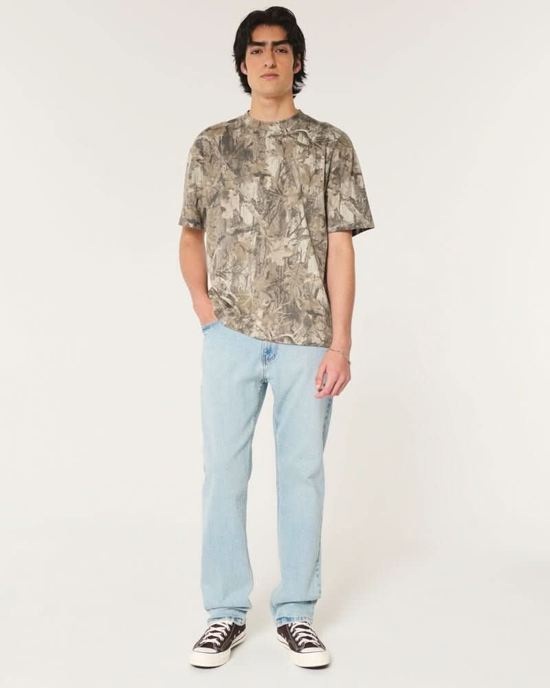 Men's gray camo leaf print short sleeve t-shirt front view