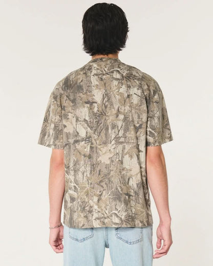 Tan camouflage crew neck t-shirt back view for men