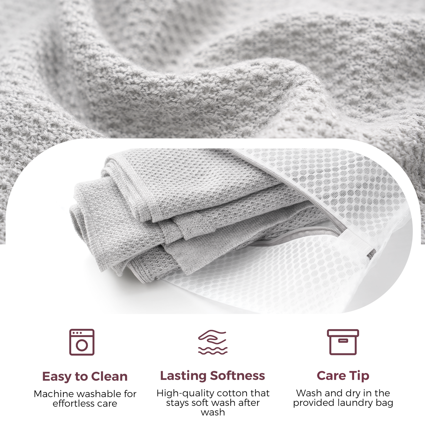 Folded gray cotton nursing cover with mesh knit texture and breathable fabric