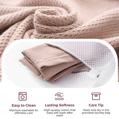 Folded nursing in neutral tones with care instructions and fabric details