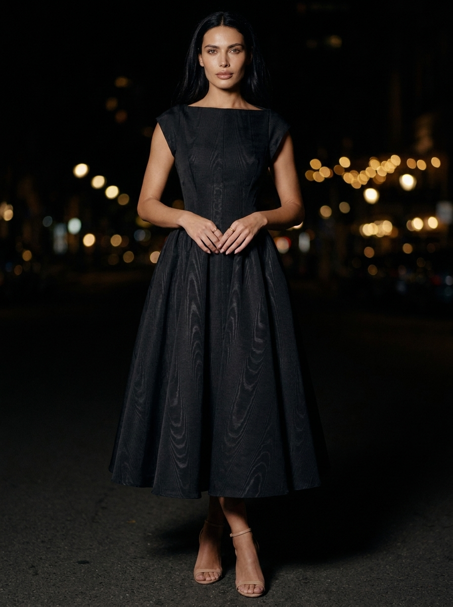 MAELIS | CAP SLEEVE VELVET MIDI DRESS - Black