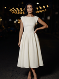 MAELIS | CAP SLEEVE VELVET MIDI DRESS - Ivory