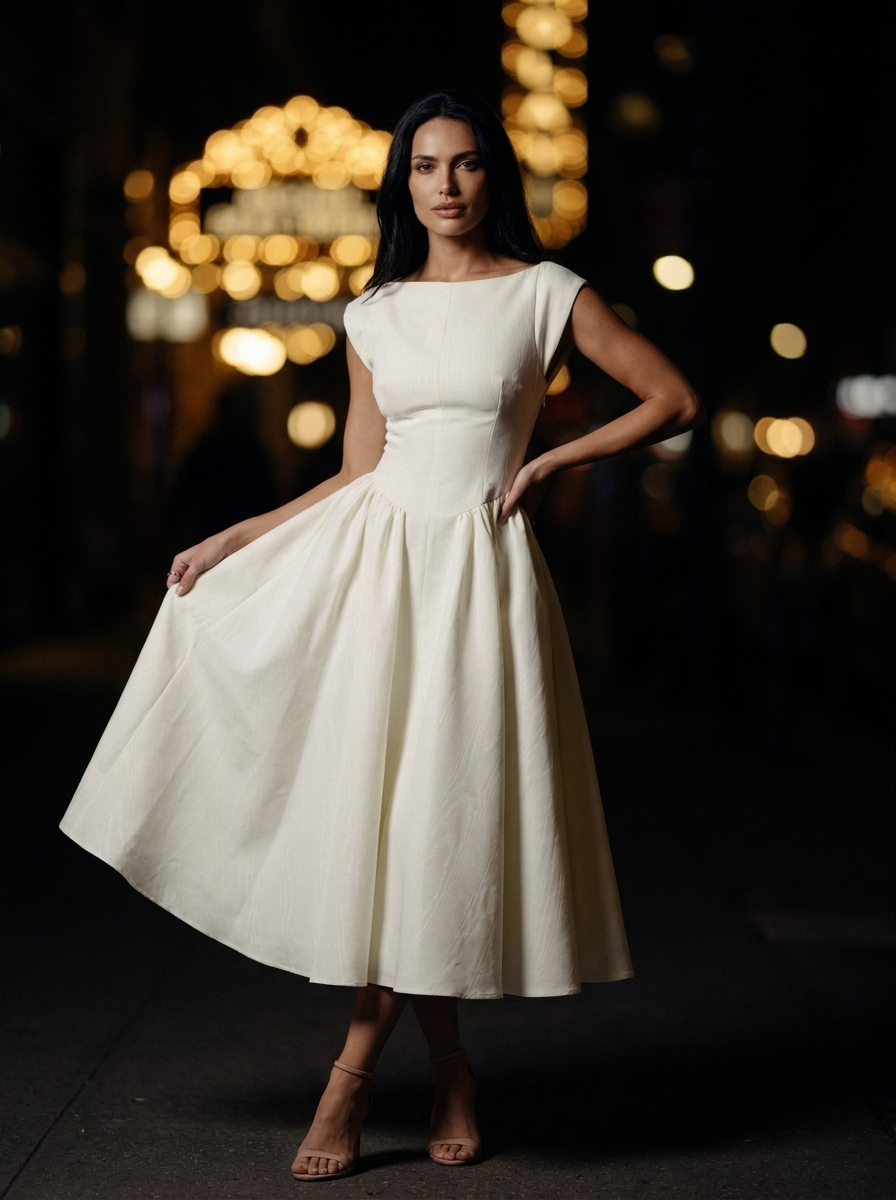 MAELIS | CAP SLEEVE VELVET MIDI DRESS - Ivory