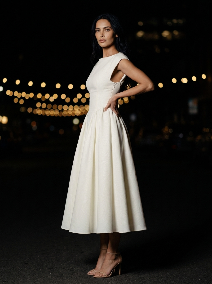 MAELIS | CAP SLEEVE VELVET MIDI DRESS - Ivory