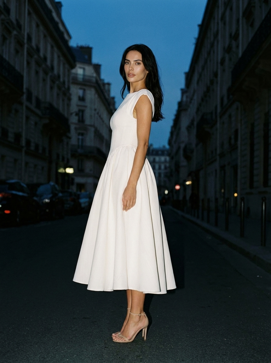 MAELIS | CAP SLEEVE VELVET MIDI DRESS - Ivory