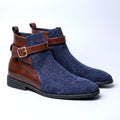 MAGNUS | CORDUROY BUCKLE ANKLE BOOTS - Blue