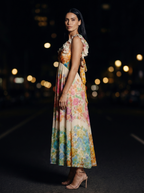 MALIN | RUFFLE STRAP FLORAL MAXI DRESS - Ivory Floral