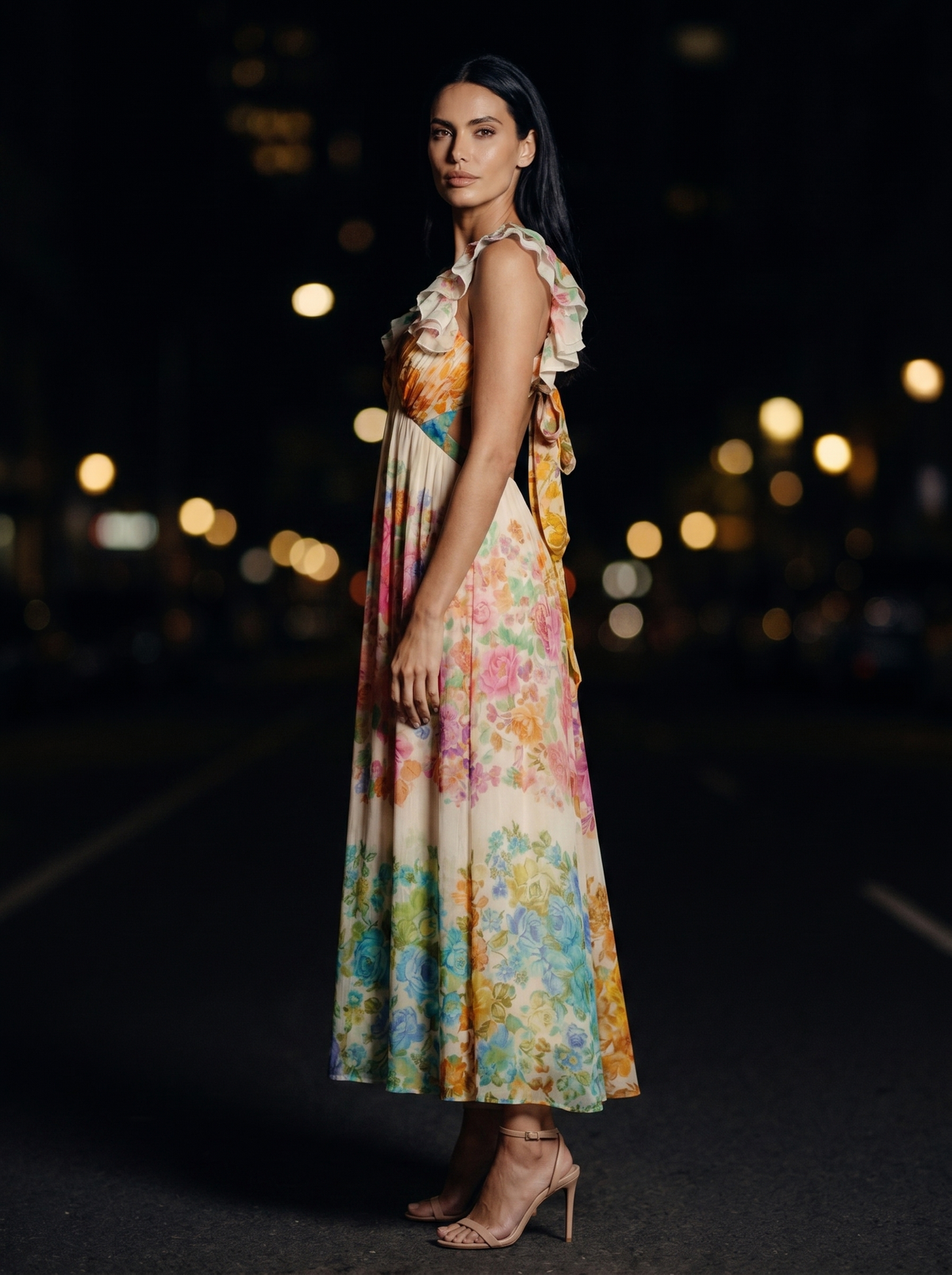 MALIN | RUFFLE STRAP FLORAL MAXI DRESS - Ivory Floral
