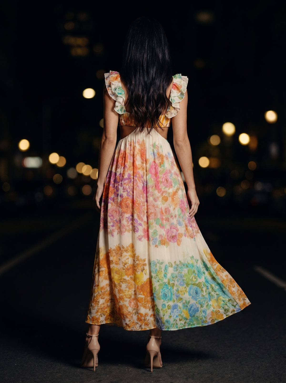 MALIN | RUFFLE STRAP FLORAL MAXI DRESS - Ivory Floral