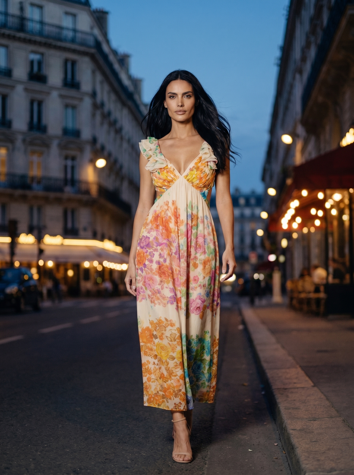 MALIN | RUFFLE STRAP FLORAL MAXI DRESS - Ivory Floral