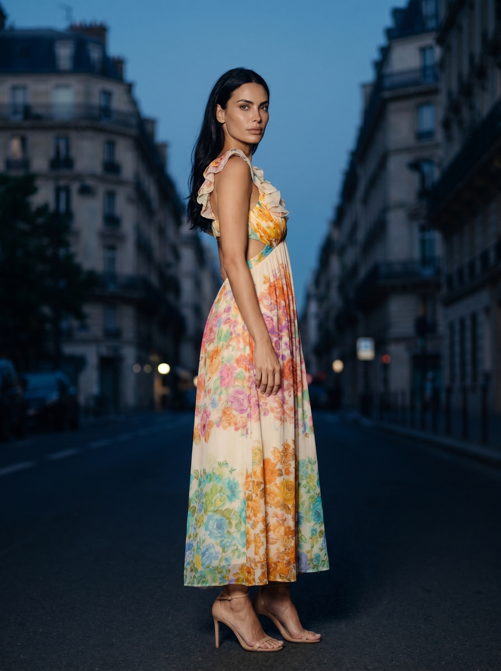 MALIN | RUFFLE STRAP FLORAL MAXI DRESS - Ivory Floral