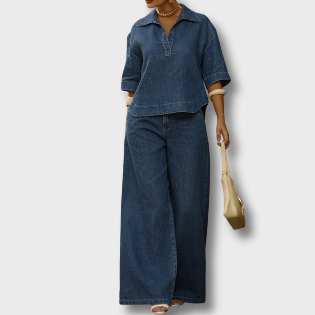 MALLORY | DENIM TOP AND WIDE-LEG PANTS