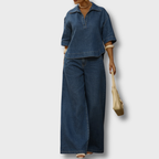 MALLORY | DENIM TOP AND WIDE-LEG PANTS
