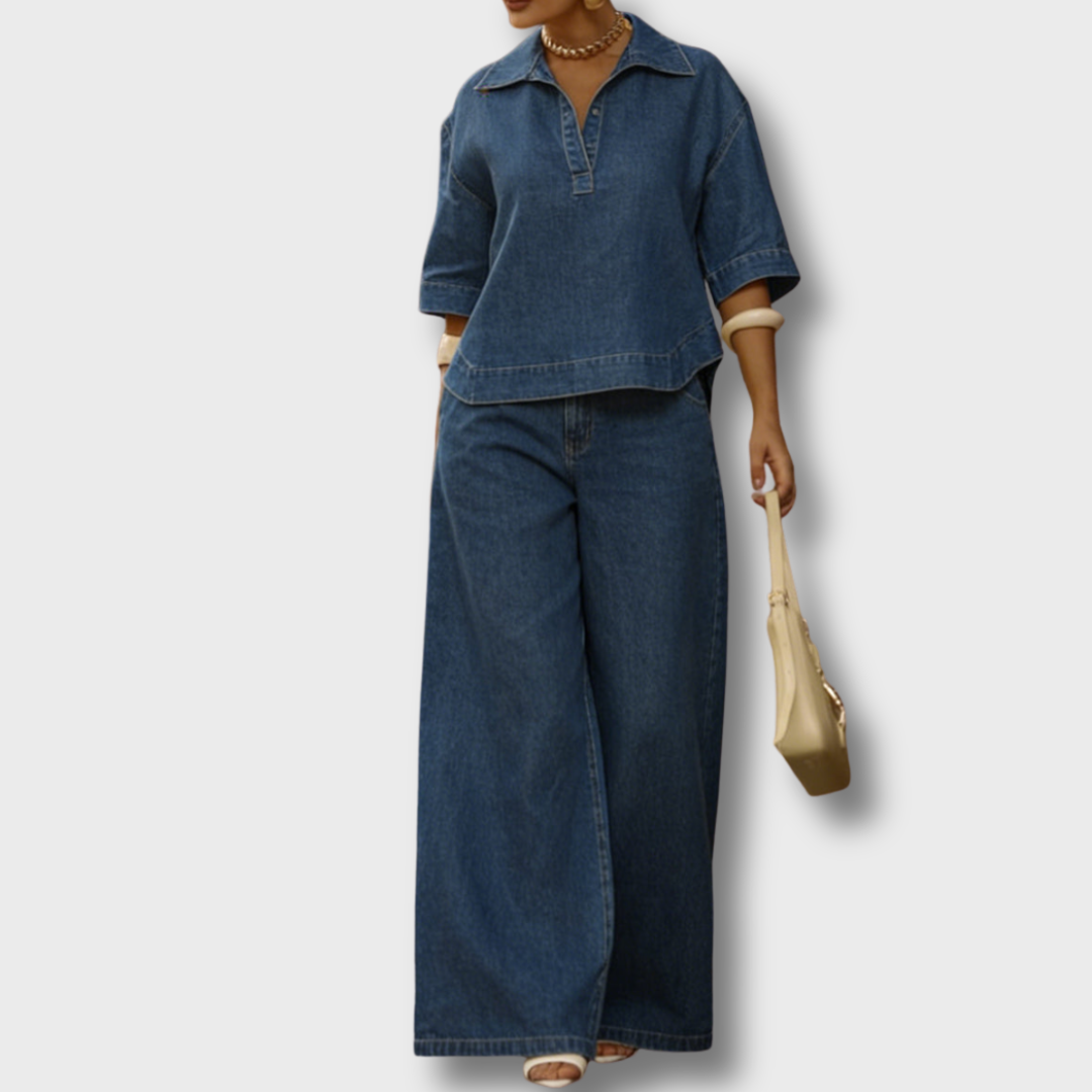 MALLORY | DENIM TOP AND WIDE-LEG PANTS