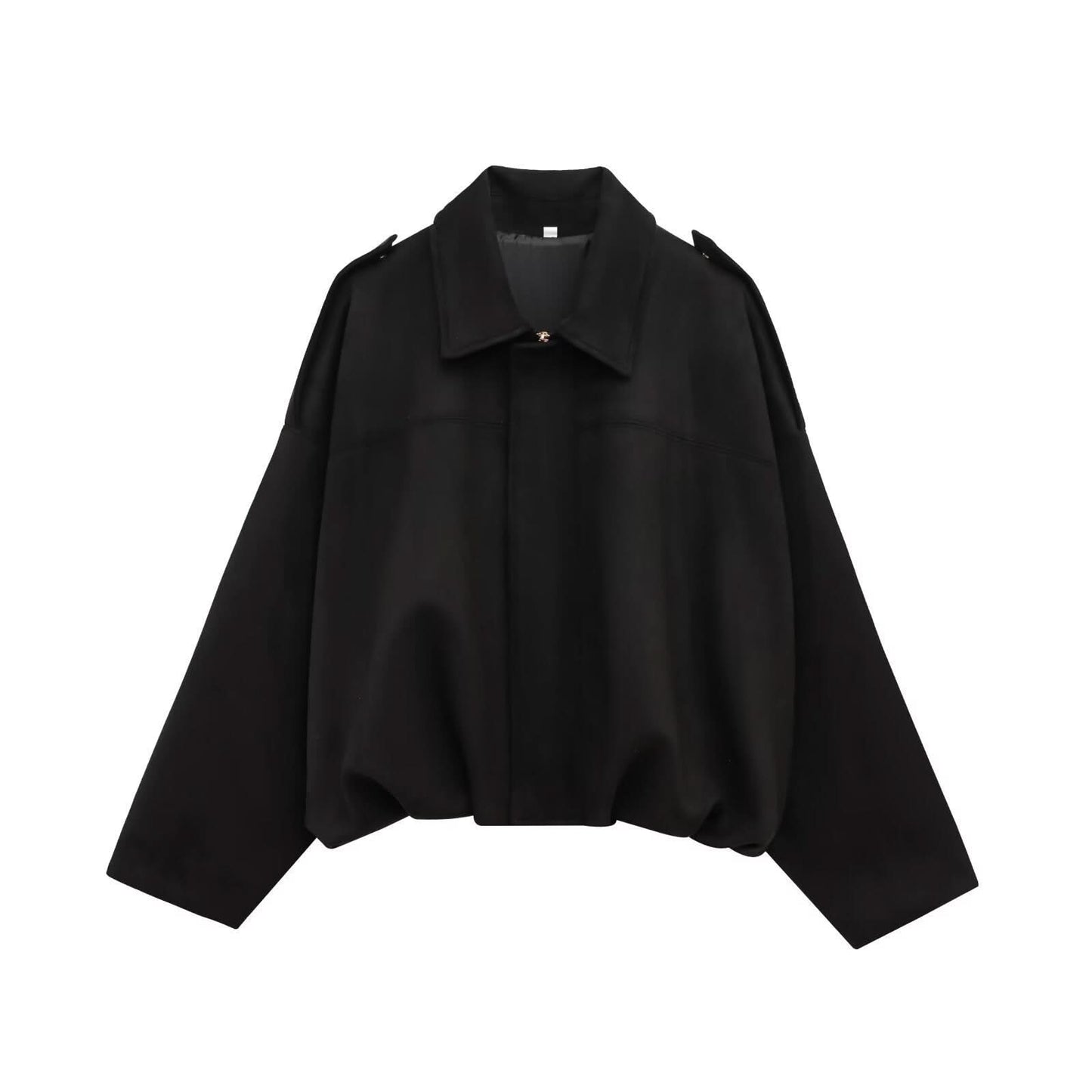 Black suede loose jacket with wide sleeves and collar detail
