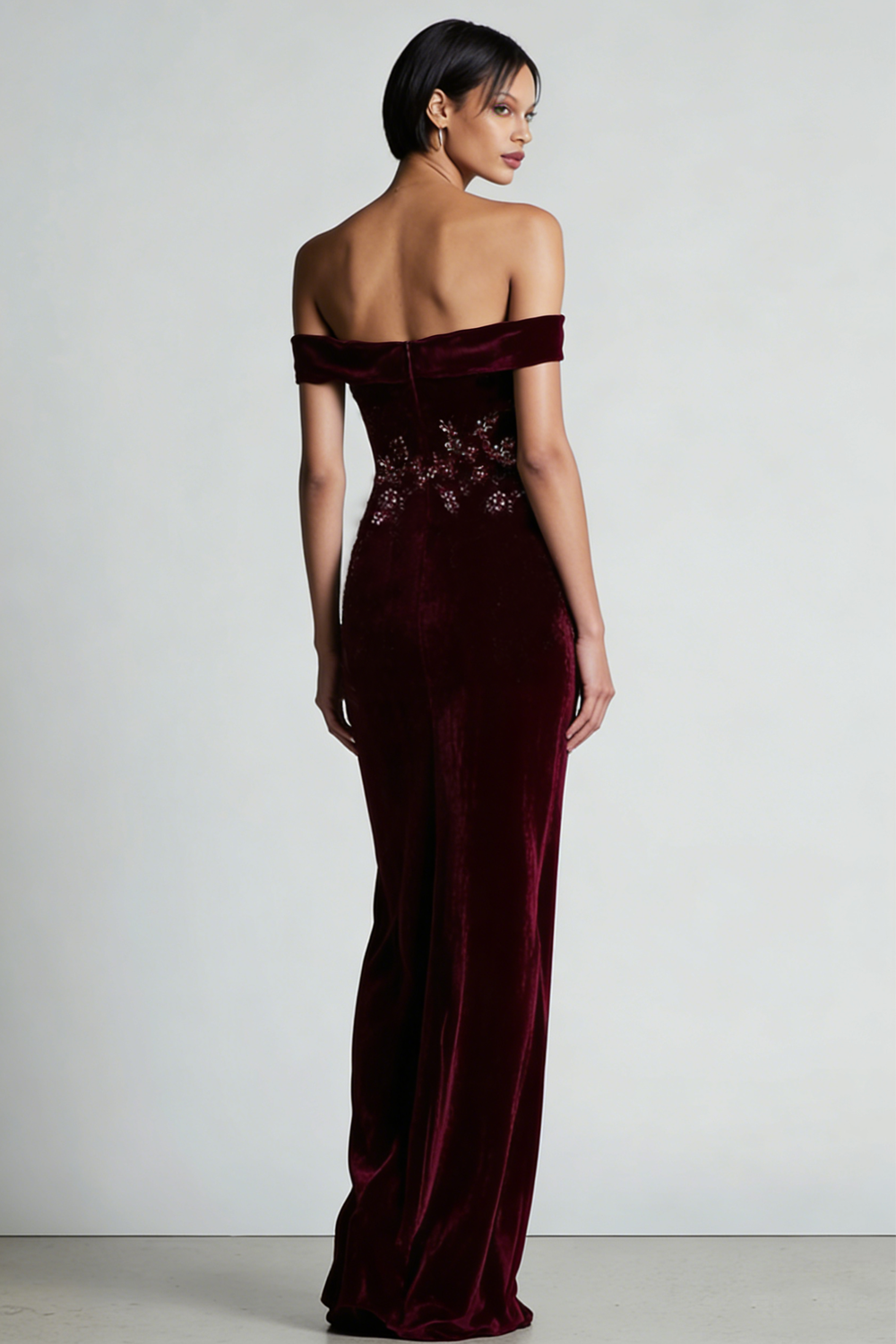MARIELLE | OFF-SHOULDER VELVET GOWN - Burgundy