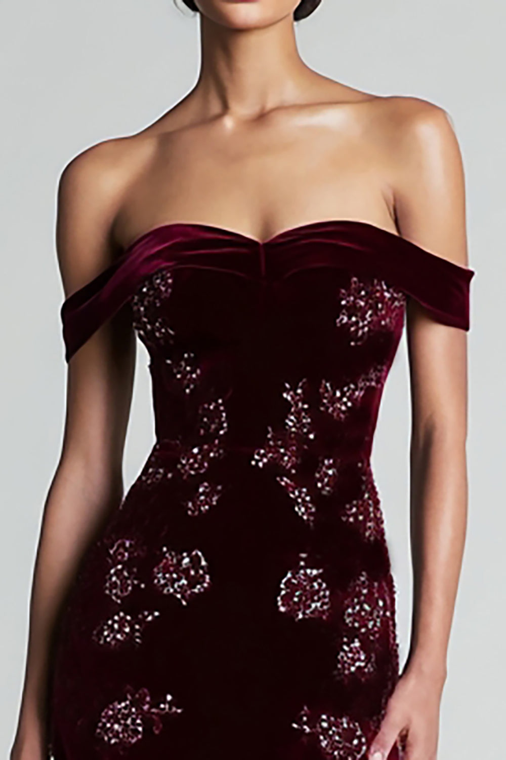 MARIELLE | OFF-SHOULDER VELVET GOWN - Burgundy