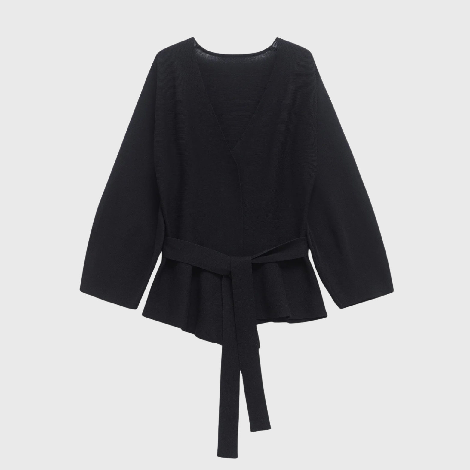 Black wrap cardigan back view with long sleeves