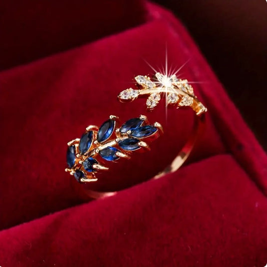 MEADOW | BLUE CRYSTAL LEAF RING - Multicolor