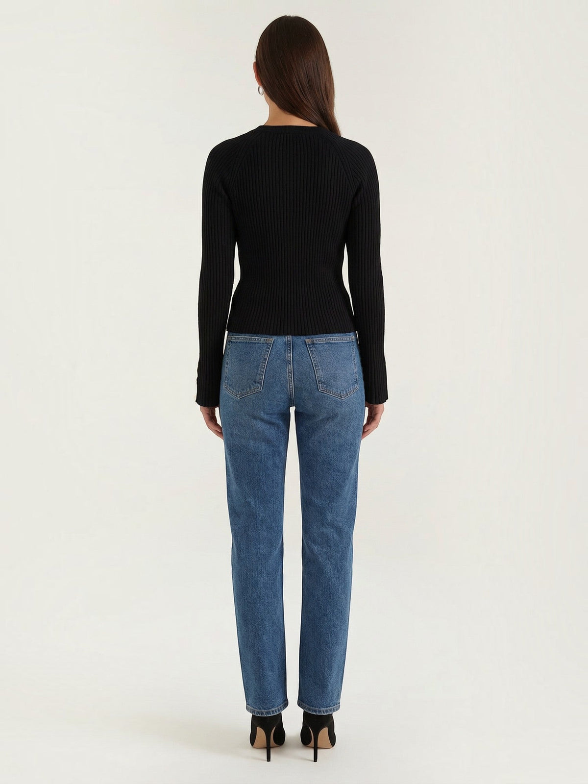 MELAINE | RIBBED GOLD BUTTON CARDIGAN - Black