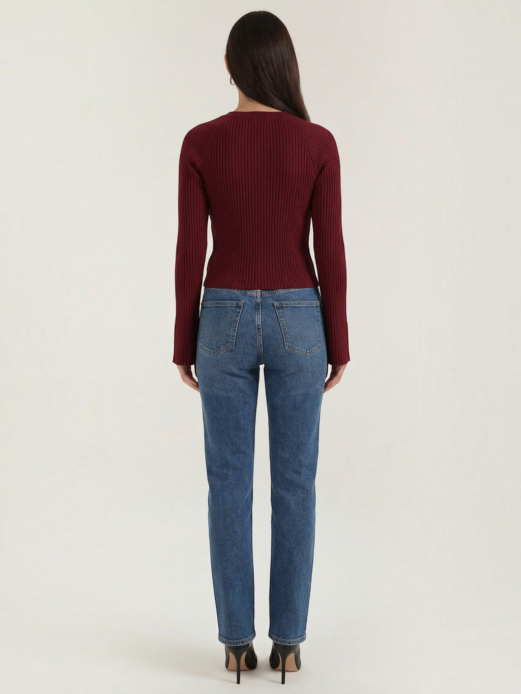 MELAINE | RIBBED GOLD BUTTON CARDIGAN - Burgundy