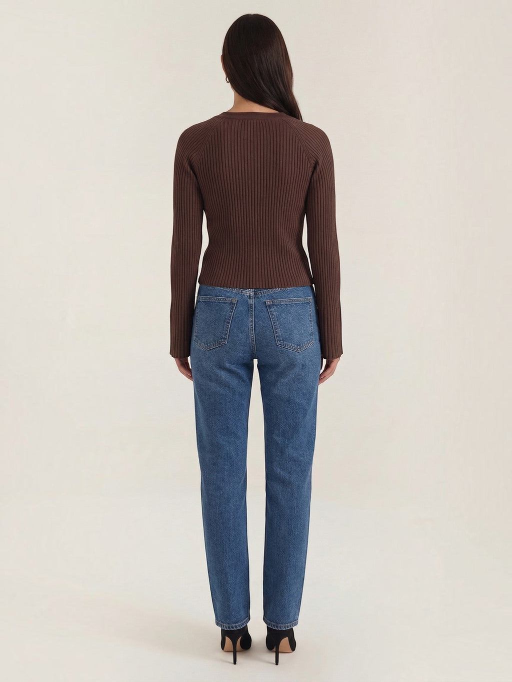 MELAINE | RIBBED GOLD BUTTON CARDIGAN - Chocolate Brown