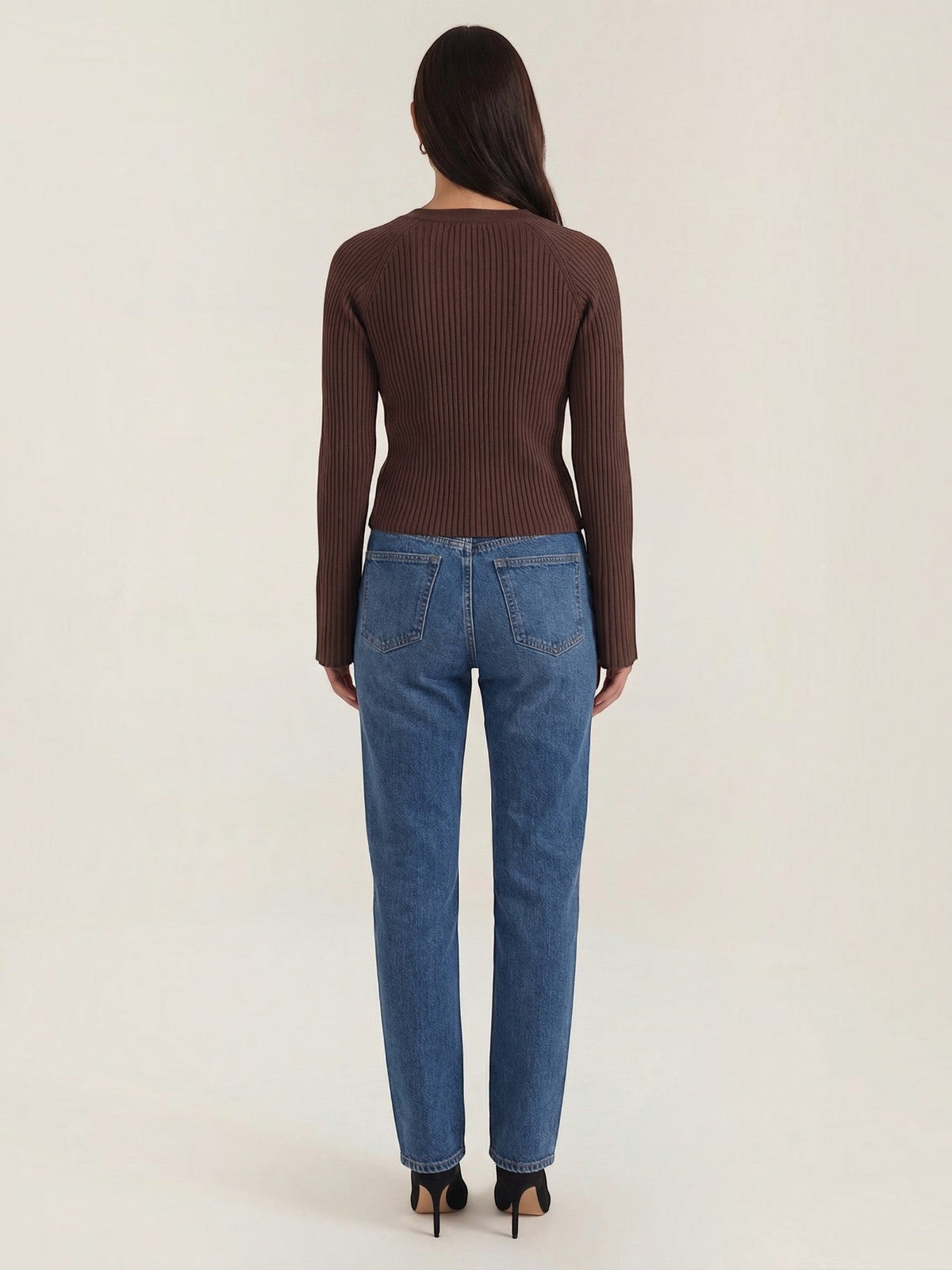 MELAINE | RIBBED GOLD BUTTON CARDIGAN - Chocolate Brown
