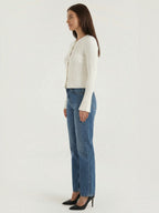 MELAINE | RIBBED GOLD BUTTON CARDIGAN - Ivory