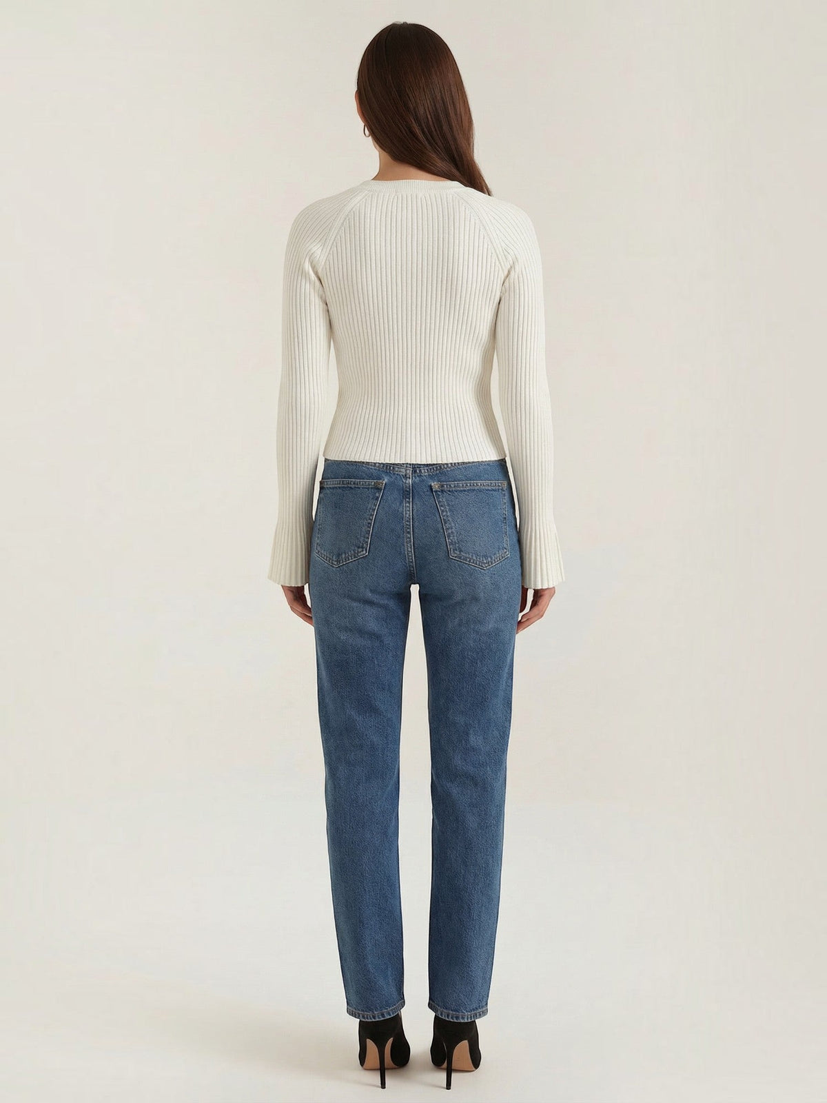 MELAINE | RIBBED GOLD BUTTON CARDIGAN - Ivory