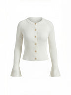 MELAINE | RIBBED GOLD BUTTON CARDIGAN - Ivory