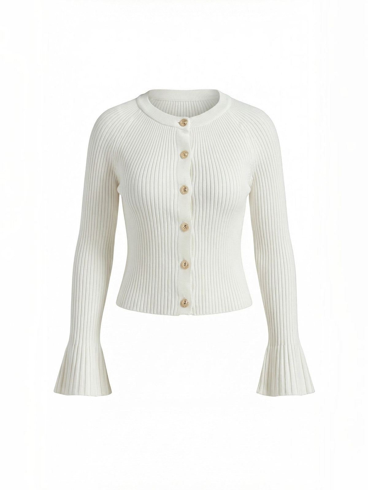 MELAINE | RIBBED GOLD BUTTON CARDIGAN - Ivory