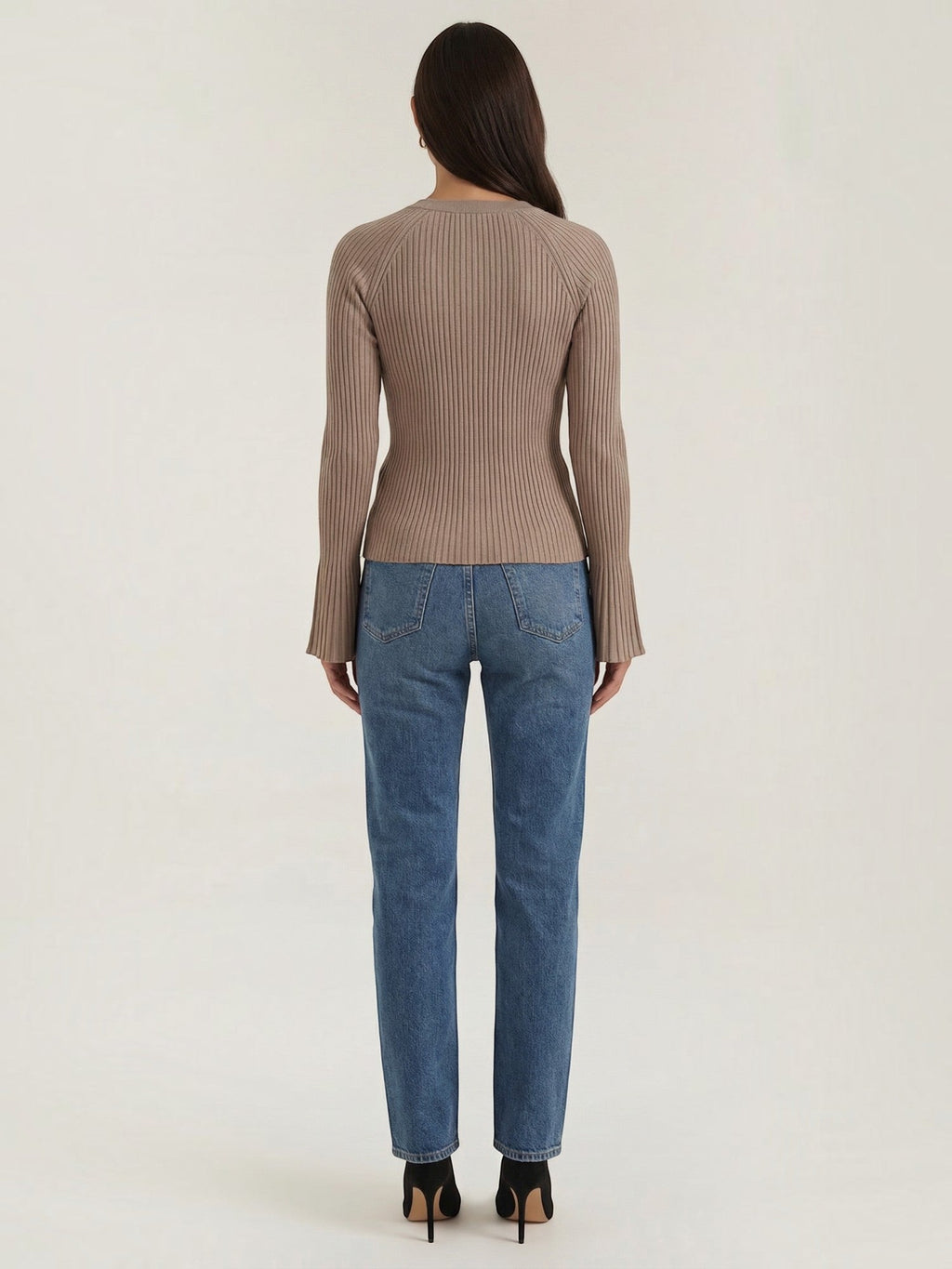 MELAINE | RIBBED GOLD BUTTON CARDIGAN - Taupe