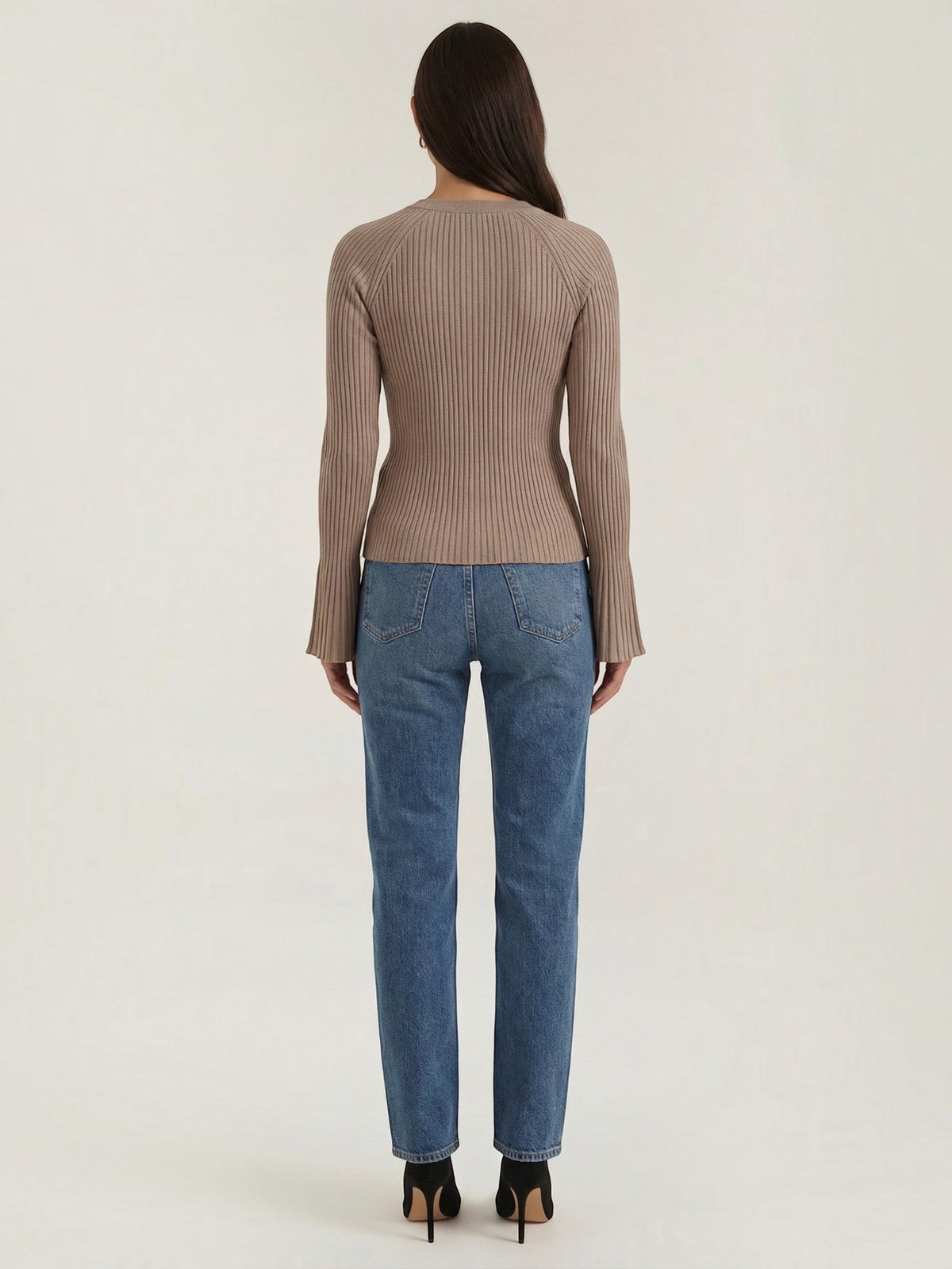 MELAINE | RIBBED GOLD BUTTON CARDIGAN - Taupe
