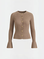 MELAINE | RIBBED GOLD BUTTON CARDIGAN - Taupe