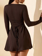 MELIA | LACE-UP BACK KNIT MINI DRESS - Chocolate Brown