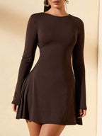 MELIA | LACE-UP BACK KNIT MINI DRESS - Chocolate Brown