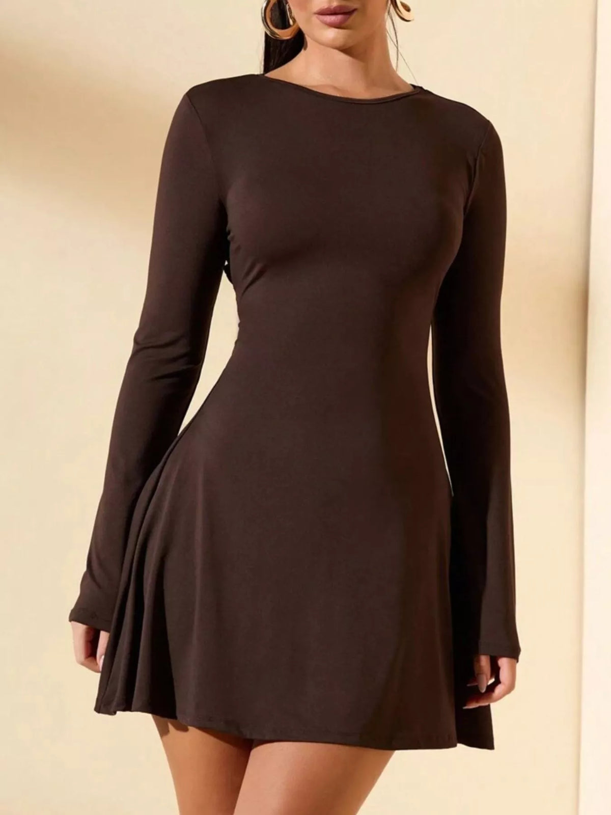 MELIA | LACE-UP BACK KNIT MINI DRESS - Chocolate Brown