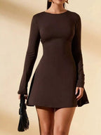 MELIA | LACE-UP BACK KNIT MINI DRESS - Chocolate Brown