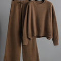 MELISA | KNIT TOP AND WIDE-LEG PANTS SET - Dark Brown