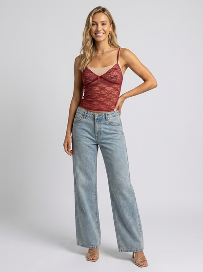 MERIBEL | LACE TOP - Red