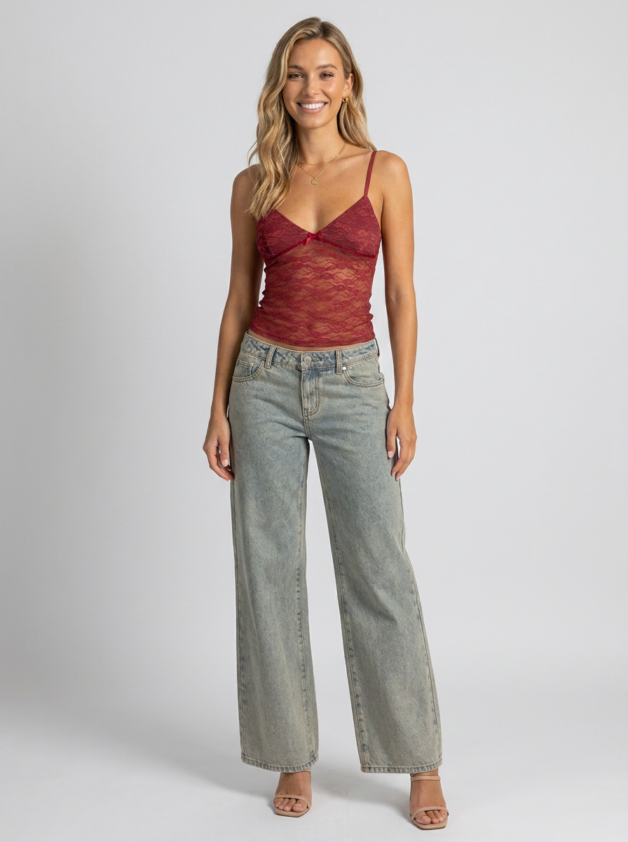 MERIBEL | LACE TOP - Red